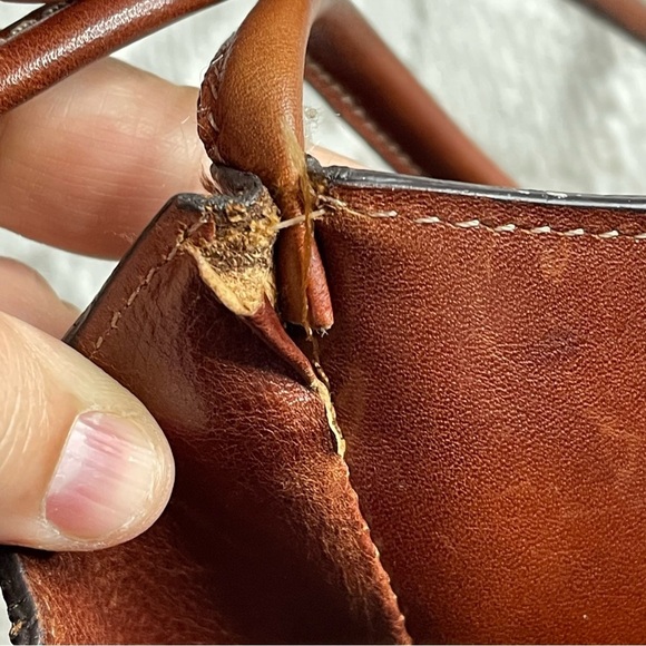 Vintage Fossil Sedona II Italian Cognac/Brown Leather Scoop Purse w/ Feet - Picture 5 of 11
